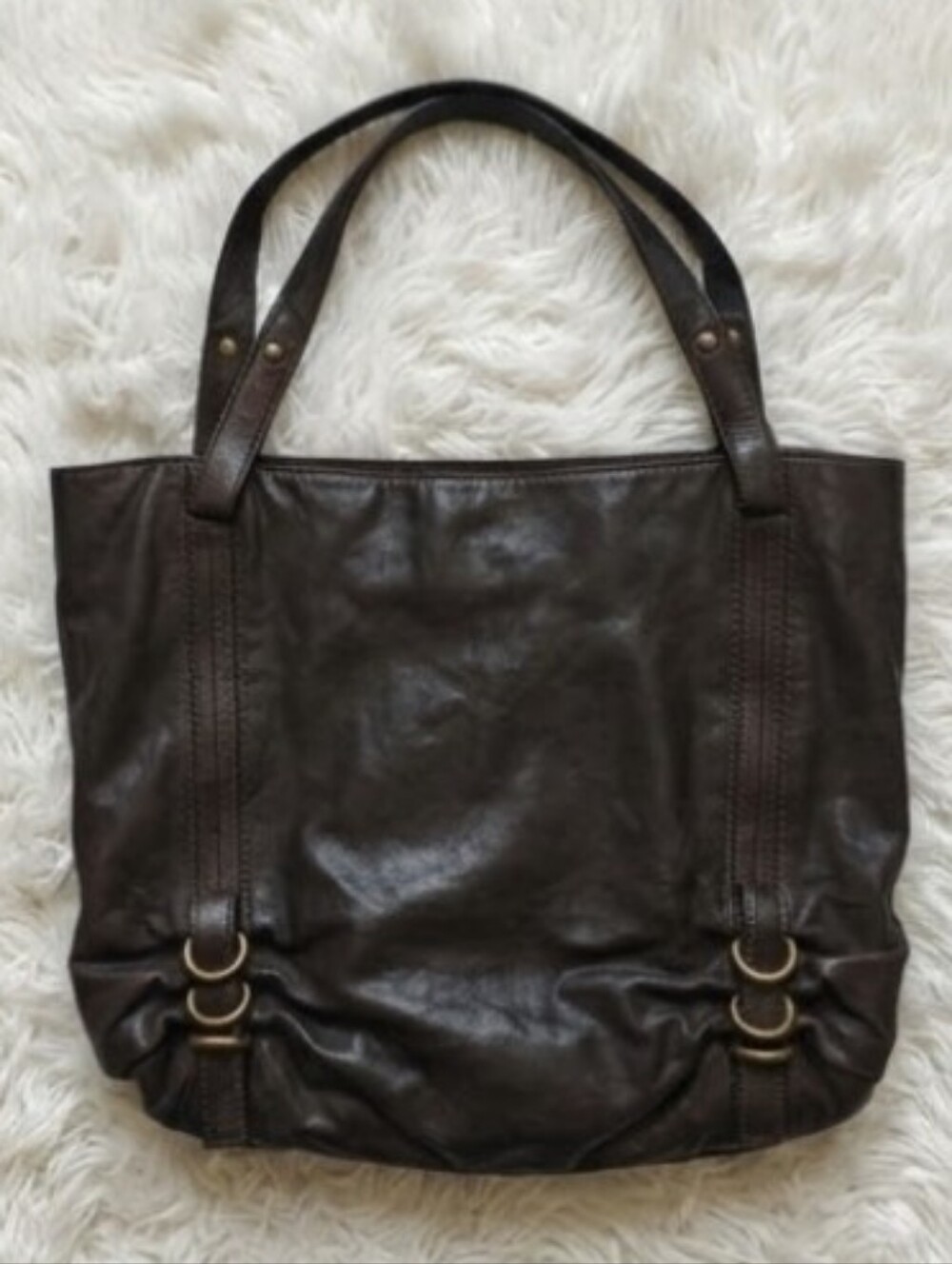 100% Leather Y2K Kooba Avery Slouch Bag Purse Large Brown